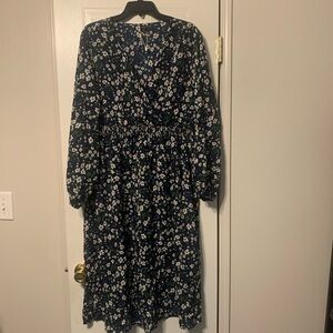SHEIN Navy Floral Midi Dress